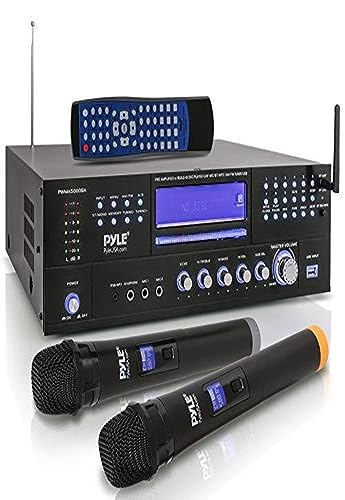 Pyle 4-Channel Karaoke Home Wireless Microphone Amplifier - Audio Stereo Receiver System, Built-in CD DVD Player, Dual UHF Wireless Mic/MP3/USB Reader, AM/FM Radio - Pyle PWMA5000BA