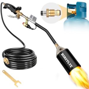 propane torch weed burner,blow torch,high output 500,000 btu,flamethrower with turbo trigger push button igniter and 9.8 ft hose,for burning weeds,roof asphalt, ice snow,road marking,charcoal