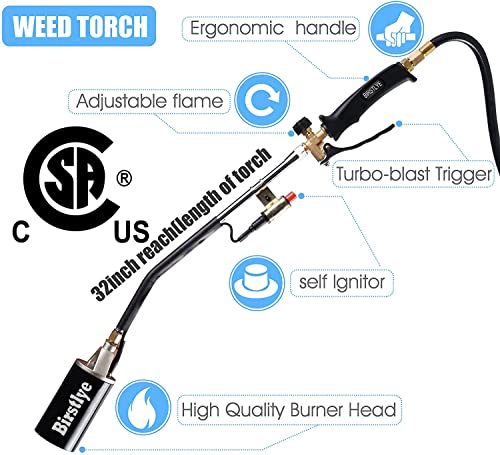 Propane Torch Weed Burner,Blow Torch,High Output 500,000 BTU,Flamethrower with Turbo Trigger Push Button Igniter and 9.8 FT Hose,for burning weeds,Roof Asphalt, ice snow,Road Marking,Charcoal