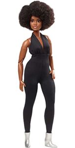 barbie signature looks doll (curvy, brunette) fully posable fashion doll wearing black jumpsuit, gift for collectors