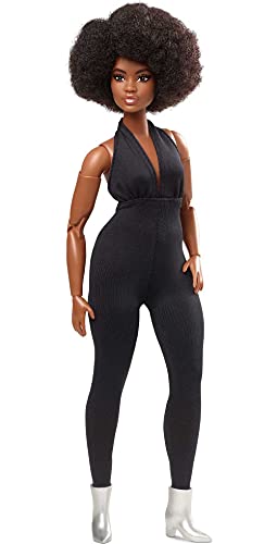 Barbie Signature Looks Doll (Curvy, Brunette) Fully Posable Fashion Doll Wearing Black Jumpsuit, Gift for Collectors