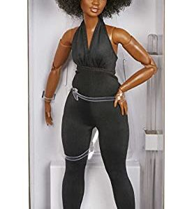 Barbie Signature Looks Doll (Curvy, Brunette) Fully Posable Fashion Doll Wearing Black Jumpsuit, Gift for Collectors