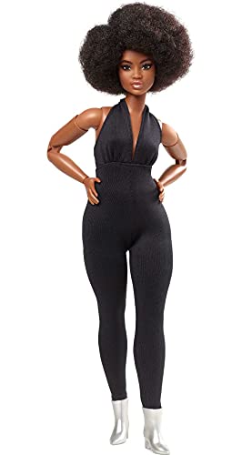 Barbie Signature Looks Doll (Curvy, Brunette) Fully Posable Fashion Doll Wearing Black Jumpsuit, Gift for Collectors