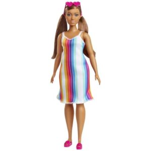 barbie loves the ocean doll with brown hair, colorful dress & accessories, doll & clothes made from recycled plastics