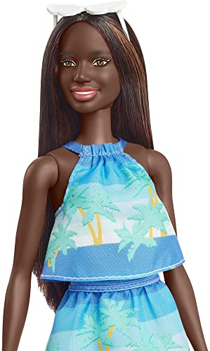 Barbie Loves The Ocean Beach-Themed Doll (11.5-inch Brunette), Made from Recycled Plastics, Wearing Fashion & Accessories, Gift for 3 to 7 Year Olds