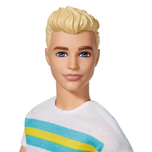 Barbie Ken 60th Anniversary Doll 2 in Throwback Workout Look with T-Shirt, Athleisure Pants, Sneakers & Hand Weight Kids 3 to 8 Years Old, White