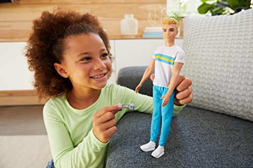 Barbie Ken 60th Anniversary Doll 2 in Throwback Workout Look with T-Shirt, Athleisure Pants, Sneakers & Hand Weight Kids 3 to 8 Years Old, White