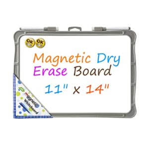 white board dry erase, small white board 11" x 14", magnetic whiteboard with marker and magnets, mini white board for kids drawing, easy to hang on walls or magnetic surfaces, great for fridge