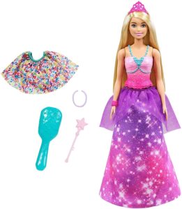 barbie dreamtopia 2-in-1 princess to mermaid fashion transformation doll (blonde, 11.5-in) with 3 looks and accessories, for 3 to 7 year olds