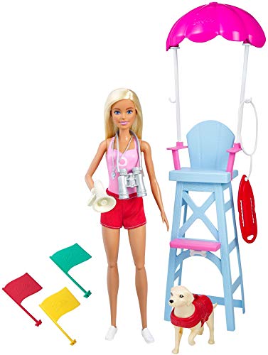 Barbie Careers Doll & Playset, Lifeguard Theme with Blonde Fashion Doll, 1 Dog Figure, Furniture & Accessories