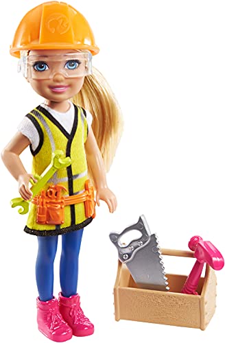 Barbie Chelsea Can Be Playset with Blonde Chelsea Builder Doll (6-in) Hard Hat, Tool Belt, Goggles, Saw, Hammer, Wrench, Toolbox, Great Gift for Ages 3 Years Old & Up