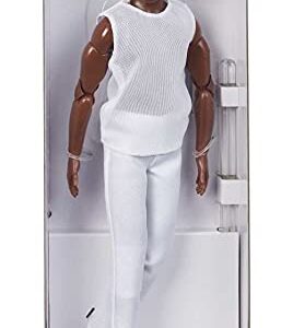 Barbie Signature Looks Ken Doll (Brunette with Braids & Bun Hairstyle) Fully Posable Fashion Doll Wearing White Shirt & Pants, Gift for Collectors