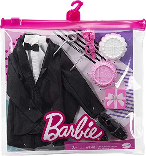 Barbie Fashion Pack: Bridal Outfit for Ken Doll with Tuxedo, Shoes, Watch, Gift, Wedding Cake with Tray & Bouquet, for Kids 3 to 8 Years Old , Black