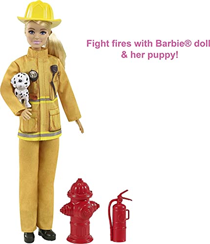 Barbie Careers Doll & Playset, Firefighter Playset with Blonde Fashion Doll, 1 Puppy Figure, Furniture & Accessories (Amazon Exclusive)