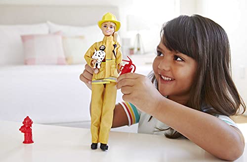 Barbie Careers Doll & Playset, Firefighter Playset with Blonde Fashion Doll, 1 Puppy Figure, Furniture & Accessories (Amazon Exclusive)