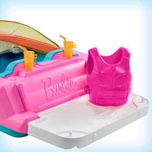 Barbie Doll and Boat Playset with Pet Puppy, Life Vest and Beverage Accessories, Fits 3 Dolls and Floats in Water