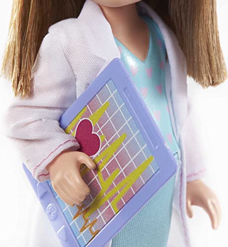 Barbie Chelsea Can Be Playset with Brunette Chelsea Doctor Doll (6-in), Clipboard, EKG Reader, Band-aid Stickers,2 Medical Tools, Teddy Bear, Great Gift for Ages 3 Years Old & Up