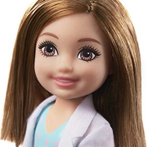 Barbie Chelsea Can Be Playset with Brunette Chelsea Doctor Doll (6-in), Clipboard, EKG Reader, Band-aid Stickers,2 Medical Tools, Teddy Bear, Great Gift for Ages 3 Years Old & Up