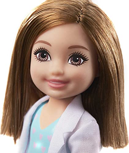 Barbie Chelsea Can Be Playset with Brunette Chelsea Doctor Doll (6-in), Clipboard, EKG Reader, Band-aid Stickers,2 Medical Tools, Teddy Bear, Great Gift for Ages 3 Years Old & Up