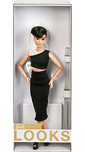 Barbie Signature Barbie Looks Doll (Petite, Brunette Pixie Cut) Fully Posable Fashion Doll Wearing Black Midi Skirt and Top, Gift for Collectors