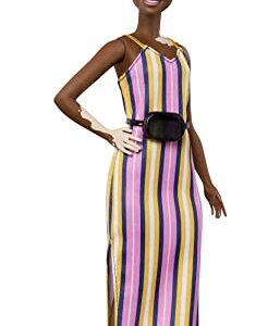 Barbie Fashionistas Doll #135 with Natural Curly Hair and Vitiligo Wearing Striped Dress and Accessories