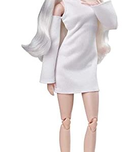 Barbie Signature Looks Doll (Tall, Blonde) Fully Posable Fashion Doll Wearing White Dress & Platform Boots, Gift for Collectors