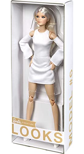 Barbie Signature Looks Doll (Tall, Blonde) Fully Posable Fashion Doll Wearing White Dress & Platform Boots, Gift for Collectors