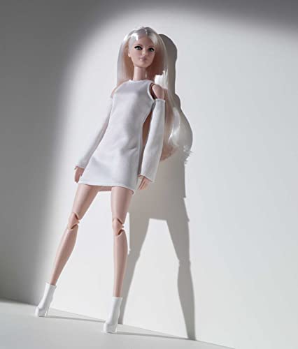 Barbie Signature Looks Doll (Tall, Blonde) Fully Posable Fashion Doll Wearing White Dress & Platform Boots, Gift for Collectors