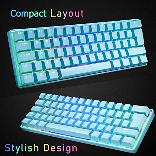 ZIYOU LANG MK21 Portable 60% Mechanical Gaming Keyboard Untra-Compact Type-c Wired with Light Up Chroma LED Backlit Non-Conflict 61 Key TKL Ergonomic for PS4 PS5 PC Mac Windows(Blue/Blue Switch)