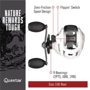 Quantum Accurist Baitcast Fishing Reel, Size 100 Reel, Right-Hand Retrieve, Oversized Non-Slip Handle Knobs and Continuous Anti-Reverse Clutch, One-Piece Aluminum Frame, 7.0:1 Gear Ratio, White