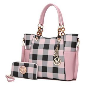 mkf tote bag for women set handbag wallet purse - top-handle tote - removable shoulder strap vegan leather black