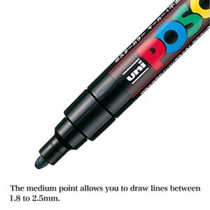 Uni Paint Marker Poster Color 17 Marking Pen Medium Point PC-5M 15 Standard & Gold, Silver Set With Original Stylus Ballpoint Touch Pen