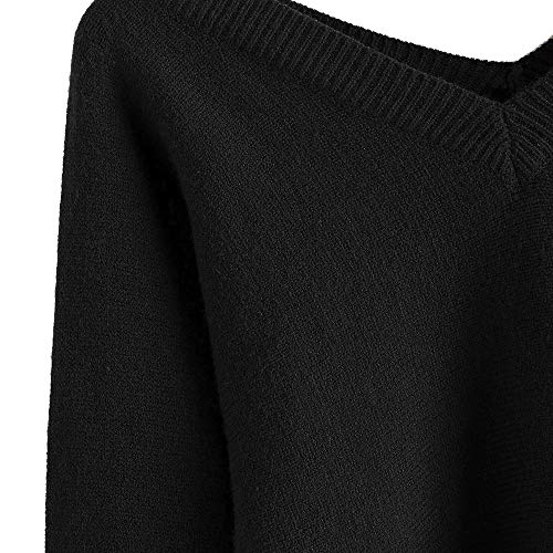 ZAFUL Women's Raglan Long Sleeve Double Side V Neck Short Sweater Casual Solid Cropped Knit Top Pullovers Black
