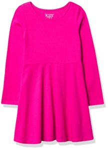 the children's place girls' and toddler solid long sleeve skater dress, aurora pink single, x-small