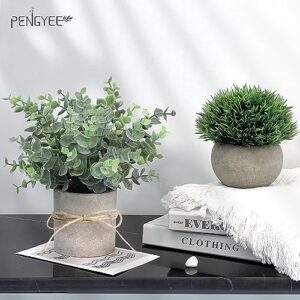 PENGYEE 4Pcs Small Fake Plants for Shelf Decor - Faux Plants Indoor Desk Decorations - Fake Eucalyptus Decor Mini Rosemary Plants for Home Kitchen Office Room Greenery Decor