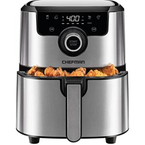 chefman air fryer healthy cooking, 4.5 qt,user friendly and dual control temperature, nonstick stainless steel, dishwasher safe basket, w/ 60 minute timer & auto shutoff