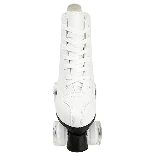 Comeon Women Roller Skates PU Leather High-top Roller Skates Four-Wheel Roller Skates Double Row Shiny Roller Skating for Indoor Outdoor (White Flash,9 M US)