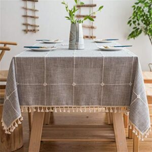 vonabem table cloth tassel cotton linen table cover for kitchen dinning wrinkle free tablecloths rectangle/oblong (58''x86'', 6-8 seats, grey)