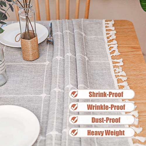 Vonabem Table Cloth Tassel Cotton Linen Table Cover for Kitchen Dinning Wrinkle Free Tablecloths Rectangle/Oblong (58''x86'', 6-8 Seats, Grey)