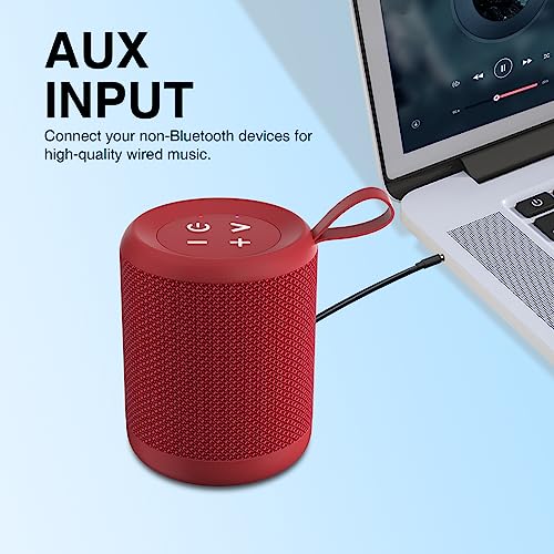 MEGATEK Portable Bluetooth Speaker, Loud HD Sound and Well-Defined Bass, IPX5 Waterproof, up to 10 Hours of Play, Aux Input, Wireless Speaker with Clip for Home, Outdoor and Travel (Red)