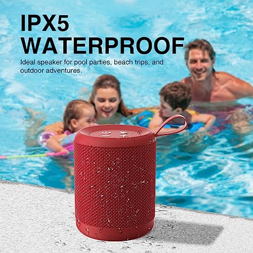 MEGATEK Portable Bluetooth Speaker, Loud HD Sound and Well-Defined Bass, IPX5 Waterproof, up to 10 Hours of Play, Aux Input, Wireless Speaker with Clip for Home, Outdoor and Travel (Red)