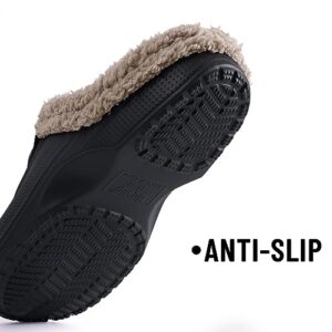 Beslip Classic Fur Lined Clogs Waterproof Winter Fuzzy Slippers for Women Men Indoor and Outdoor Indoor and Outdoor, Black and Khaki Women Size 8.5-9