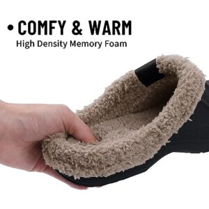 Beslip Classic Fur Lined Clogs Waterproof Winter Fuzzy Slippers for Women Men Indoor and Outdoor Indoor and Outdoor, Black and Khaki Women Size 8.5-9