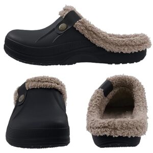 Beslip Classic Fur Lined Clogs Waterproof Winter Fuzzy Slippers for Women Men Indoor and Outdoor Indoor and Outdoor, Black and Khaki Women Size 8.5-9