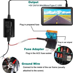 Type C Port Dash Cam Hardwire Kit iiwey 13ft 12V 24V to 5V Mini Hard Wire Kit Fuse for Dashcam, Micro Car Dash Camera Charger Power Cord with LP/Mini/ATO/Micro2 Fuse for Dash Cam, GPS Navigator