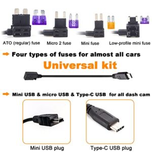 Type C Port Dash Cam Hardwire Kit iiwey 13ft 12V 24V to 5V Mini Hard Wire Kit Fuse for Dashcam, Micro Car Dash Camera Charger Power Cord with LP/Mini/ATO/Micro2 Fuse for Dash Cam, GPS Navigator