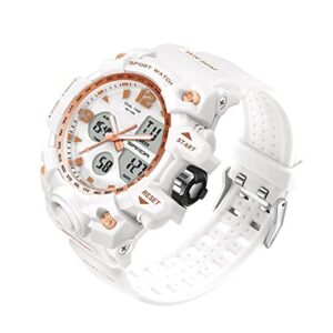 WISHFAN Women’s Digital Sports Watch, Dual-Display Waterproof Wrist Watch with Alarm and Stopwatch (White)