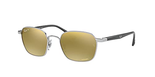 Ray-Ban Rb3664ch Chromance Square Sunglasses, Silver/Polarized Green Mirrored Gold Gradient, 50 mm