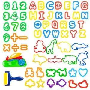 play dough tools set for kids letter molds，numeral molds various plastic animal molds for creative dough cutting (63 pieces)