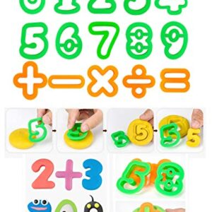 Play Dough Tools Set for Kids Letter Molds，Numeral Molds Various Plastic Animal Molds for Creative Dough Cutting (63 Pieces)